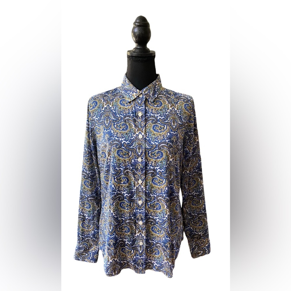J. Crew: Blue and Yellow Paisley Pattern Button Down Shirt